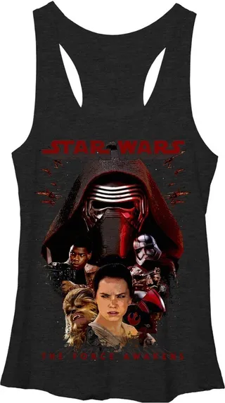 Women's Star Wars The Force Awakens Kylo Ren and Rey Racerback Tank Top - Black Heather - X Large