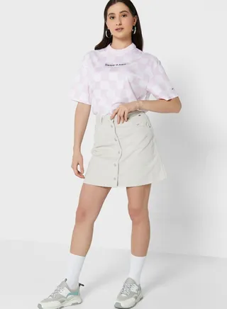 Button Detail Denim Mini Skirt
