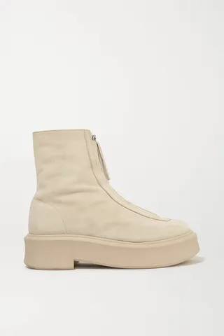 The Row - Textured-nubuck Platform Ankle Boots - Neutrals