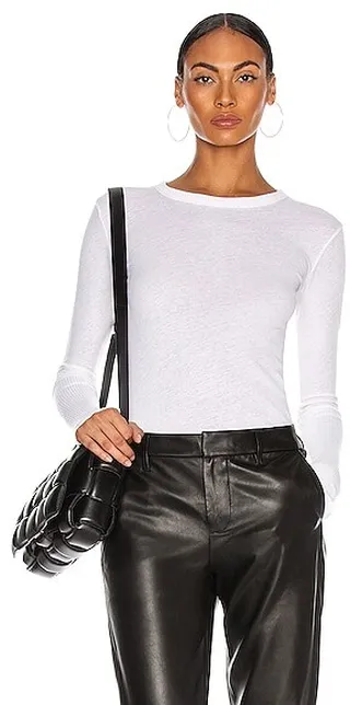 Enza Costa Cashmere Cuffed Crew Tee in White