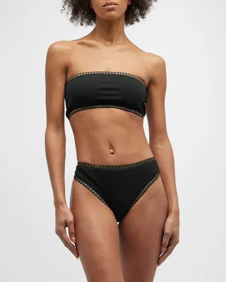 Crochet-Trim Metallic Bandeau Bikini Top