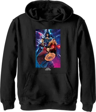 Boy's Marvel Doctor Strange in the Multiverse of Madness Group Poster Pull Over Hoodie - Black - Small