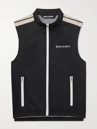 Logo-Print Striped Shell Gilet
