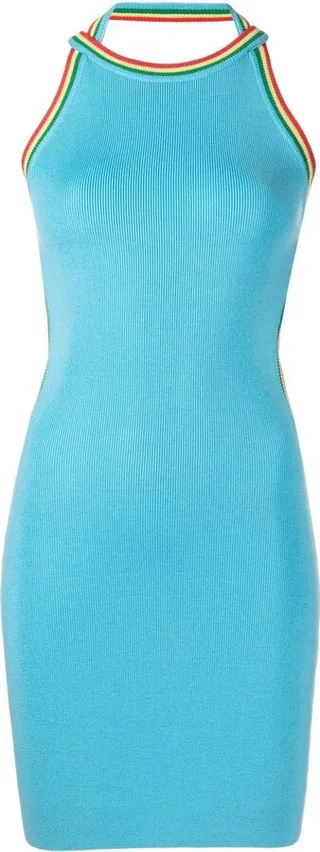 Stripe-Trim Open-Back Mini Dress