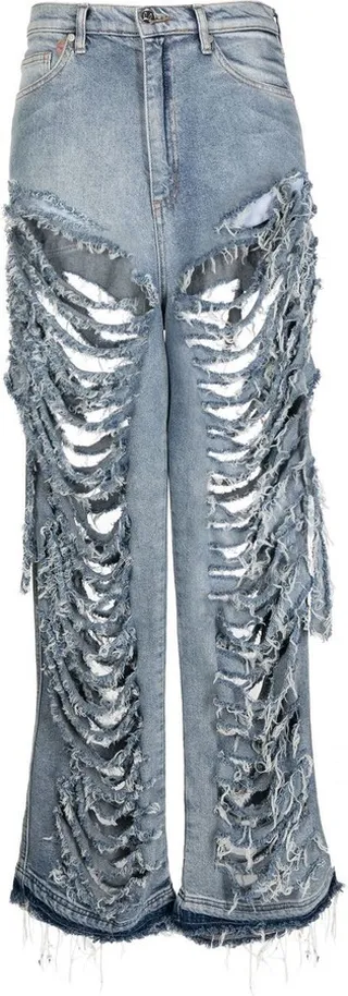 Light-Wash Denim Ragged Jeans