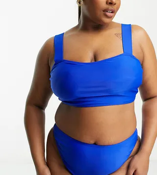 Brave Soul Plus high waist bikini bottom in cobalt blue