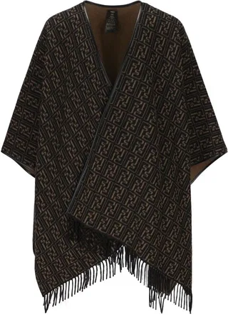 Fendi Monogram Jacquard Fringed Poncho