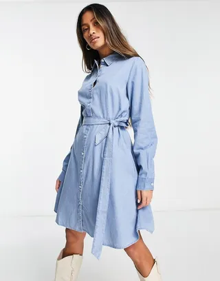 Selected Tammy denim mini shirt dress in blue