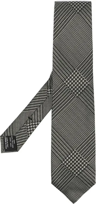 Houndstooth-Pattern Silk Tie