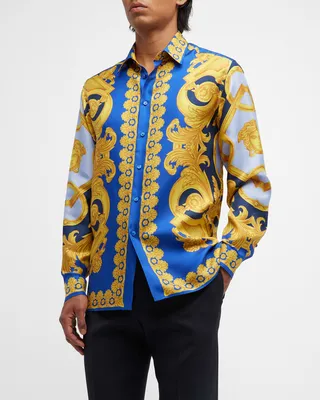 Men's Baroque-Print Silk Shirt