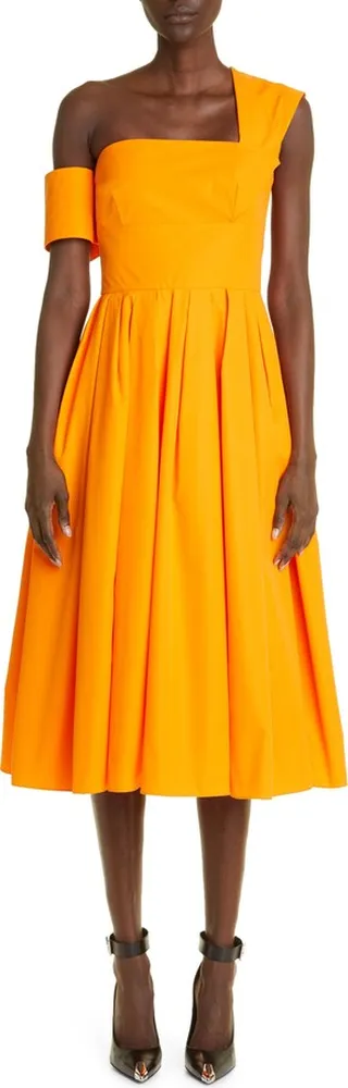 One-Shoulder Organic Cotton Poplin Midi Dress