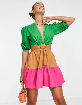 Never Fully Dressed heart cut-out mini dress in watermelon color block