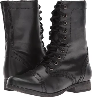 Steve Madden Troopa Combat Boot (Black Leather) Women's Lace up casual Shoes