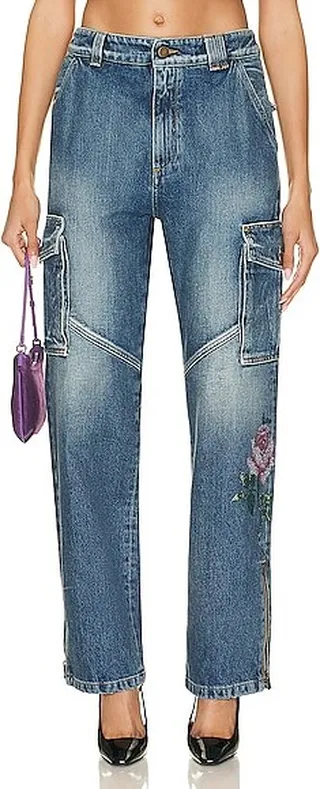 Alessandra Rich Cargo Jean in Blue