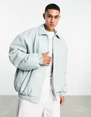 ASOS DESIGN extreme oversized faux leather bomber jacket in blue