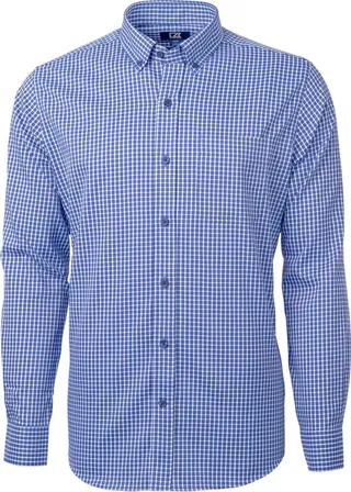Cutter & Buck Versatech Multi Check Stretch Mens Long Sleeve Dress Shirt - Tour Blue - M
