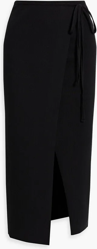 Ribbed Tencel-blend midi wrap skirt