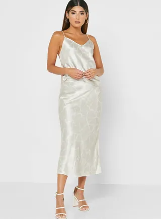 Printed High Waist Midi Skirt