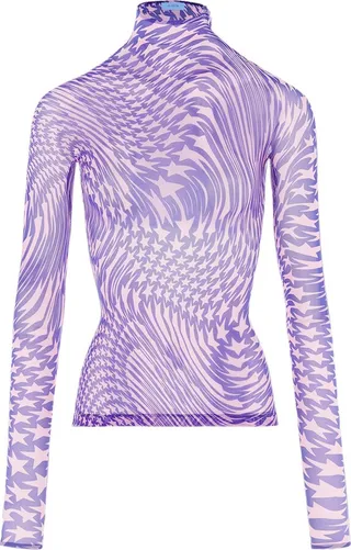 Icon Star Sheer Mesh Turtleneck Top