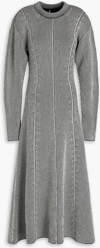 Striped merino wool-blend midi dress