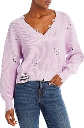 Ser.o.ya Syd Distressed Cotton V Neck Sweater