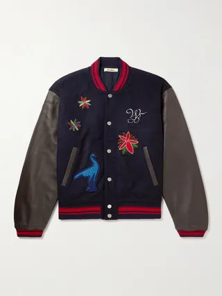 Patchwork Padded Wool-Blend and Leather Varsity Jacket