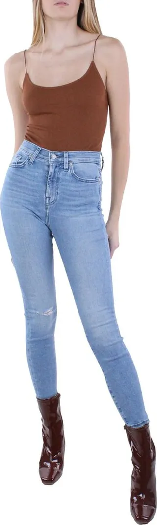 Gwenevere Womens High Waist Distressed Ankle Jeans