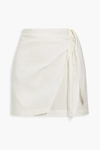 Rai wrap-effect linen-blend mini skirt