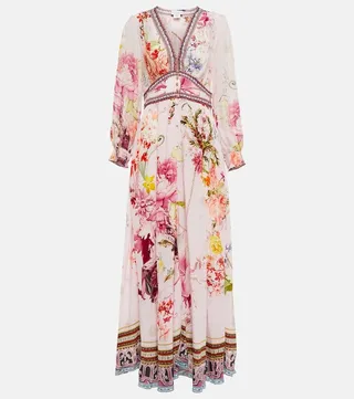 Embellished floral silk maxi dress