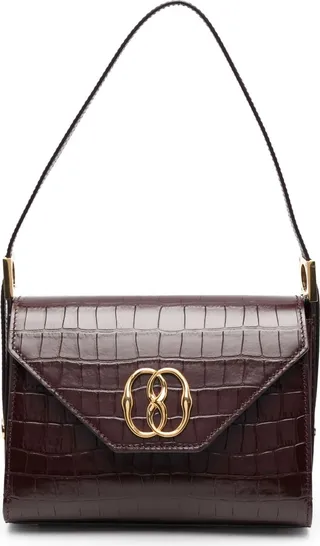 Croc-Embossed Leather Shoulder Bag