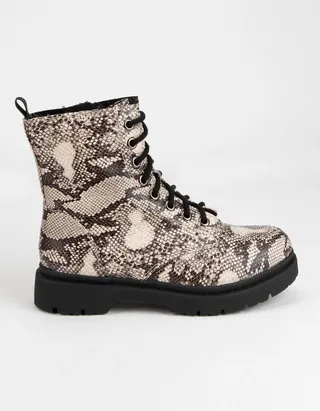SODA Grunge Lace Up Snake Womens Combat Boots