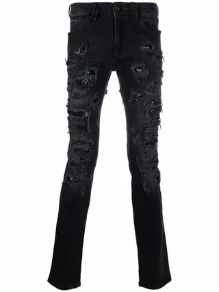 Mesh Ripped-Detail Jeans