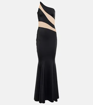 Mesh-paneled jersey gown