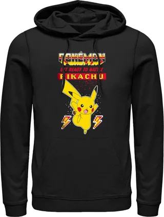 Men's Pokemon Get Ready to Battle Pikachu Retro Pull Over Hoodie - Black - 2X Large