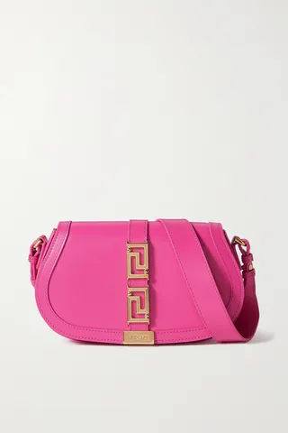 Versace - Greca Goddess Embellished Leather Shoulder Bag - Pink