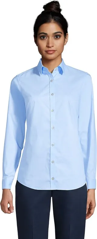 Lands' End School Uniform Women's No Gape Long Sleeve Stretch Shirt - 16 - Light Sea Blue
