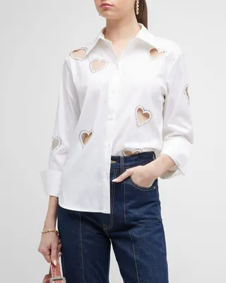 Finely Embellished Button-Front Heart Cutout Shirt