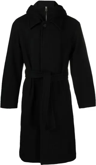 Zip-Up Hooded Wool Coat