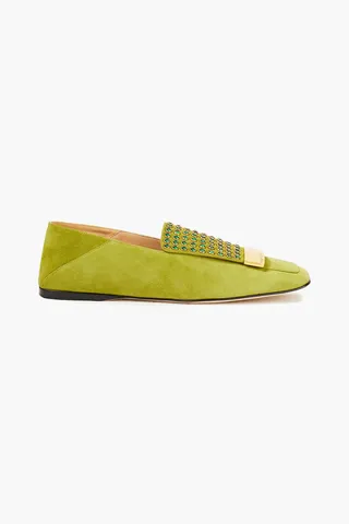 Sr1 Embellished Suede Collapsible-Heel Loafers