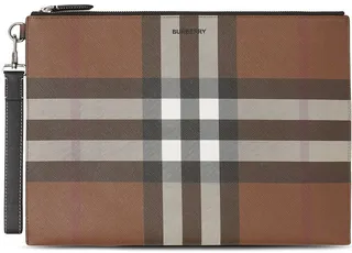 Large Check-Pattern Zip Pouch
