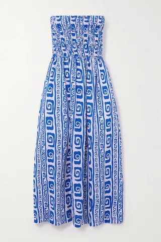 Faithfull The Brand - Musee Smocked Printed Linen Dress - Blue
