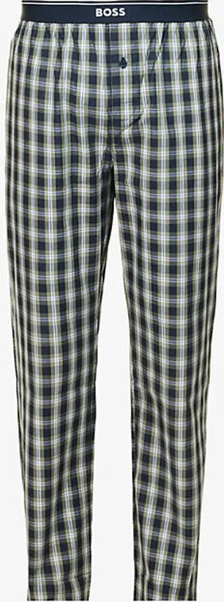 Mens Open Green Urban Branded-waistband Check-pattern Cotton-poplin Pyjama Bottoms Xxl