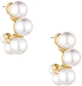 Five-Point Imitation Pearl Huggie Hoop Earrings