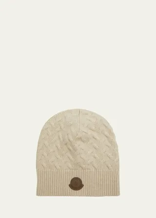 Men's Cable-Knit Beanie with Leather Patch