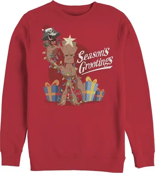 Men's Marvel Christmas Groot & Rocket Season Grooting Sweatshirt - Red - 2X Large