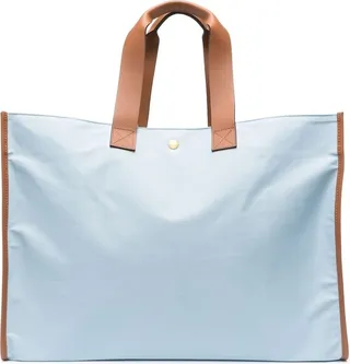 Logo-Plaque Leather-Trim Tote Bag