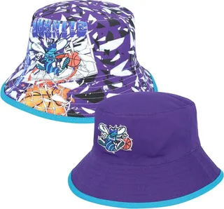 Men's Mitchell & Ness Purple Charlotte Hornets Hardwood Classics Shattered Big Face Reversible Bucket Hat