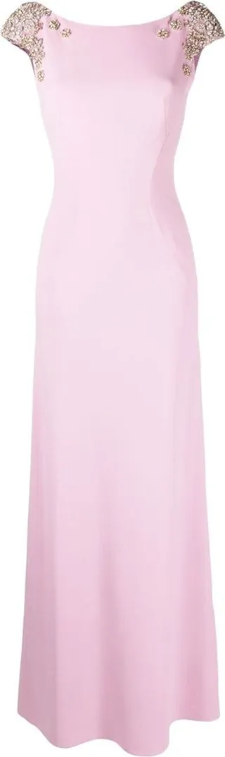 Floral Crystal-Embellished Long Dress