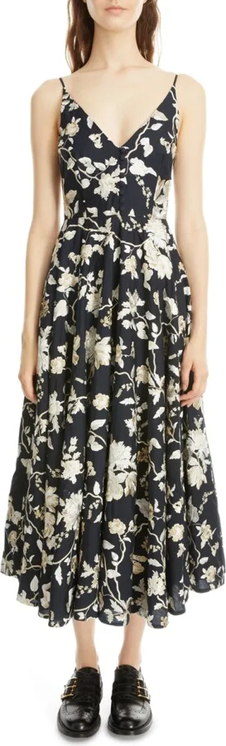 Eloise Floral Embroidered Cotton Blend Midi Dress