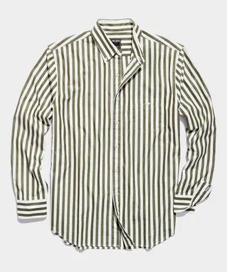 Classic Fit Olive Banker Stripe Poplin Shirt